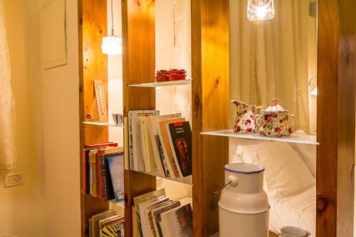 a room with a book shelf with books at Betzel Ha'Ella in Kahal