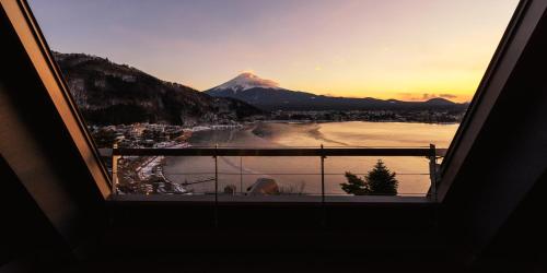a view of a mountain from a window at Mizno Hotel in Fujikawaguchiko