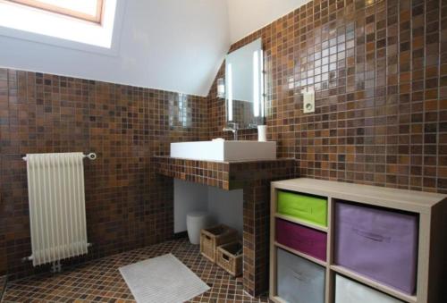a bathroom with a sink and a mirror at LES CHAMBRES DU GAVE D'OSSAU in Arudy