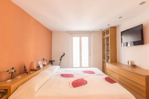 a bedroom with a large bed with a flat screen tv at En el Centro de Pamplona, La Taconera in Pamplona