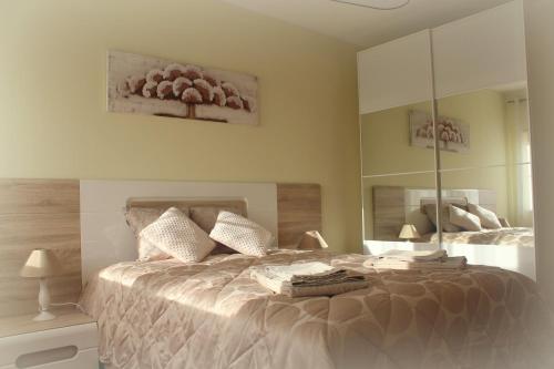 a bedroom with a large bed with a large mirror at Atlântico Flat Douro in Porto