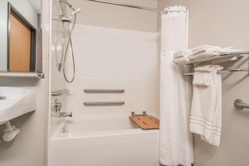 a bathroom with a shower and a sink and a tub at Microtel Inn & Suites by Wyndham Springfield in Springfield