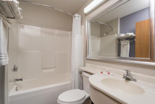 a bathroom with a sink and a toilet and a shower at Microtel Inn & Suites by Wyndham Springfield in Springfield