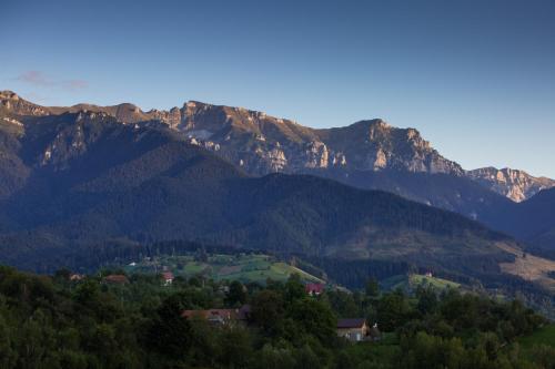a view of a mountain range with trees and houses at Bran Monte Crai Chalet in Bran