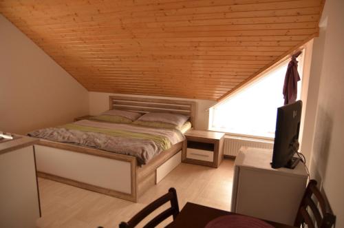 パヴロフにあるUbytování Pálavská Riviéraの小さなベッドルーム(ベッド1台、窓付)