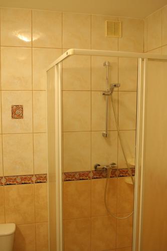 a bathroom with a shower and a toilet at Amicus Żoliborz in Warsaw