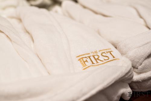 a white blanket with the first written on it at Il Sogno di Manarola by The First in Manarola