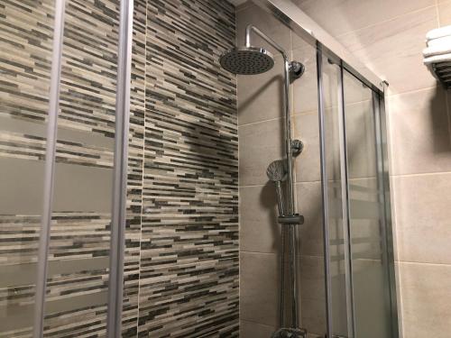 a shower stall with a glass door in a bathroom at Estudios Ciudad Jardín in Las Palmas de Gran Canaria