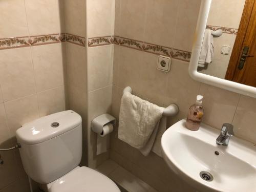 a small bathroom with a toilet and a sink at Casa de Huespedes el Almendro in Ibiza Town