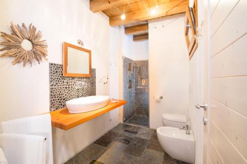 a bathroom with a sink and a toilet and a mirror at Sweet Laghel Apartments in Arco