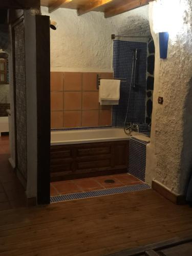 a bathroom with a shower and a bath tub at Casas Cueva y Cortijo La Tala en Guadix in Guadix