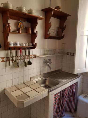 a kitchen with a sink and a counter with utensils at Florence Signoria Apartment in Florence