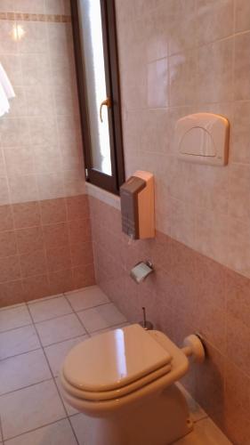 a bathroom with a toilet and a window at Hotel La Falconara in Castrovillari