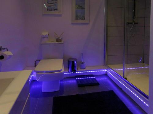 リーズにあるIvy Houseのバスルーム(トイレ、紫色の照明付きのバスタブ付)