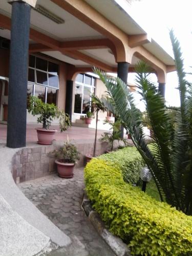Ein Gebäude mit einem Haufen Pflanzen davor. in der Unterkunft Western Meridian Hotel Ltd Bushenyi in Bushenyi
