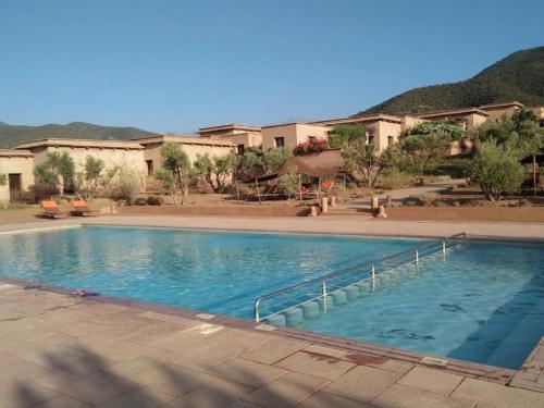 a large swimming pool in front of a building at Terres d'Amanar in Tahannout