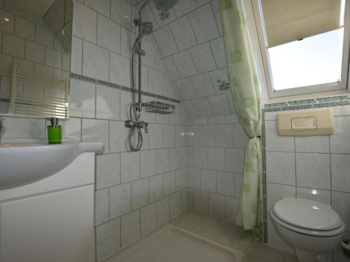 a bathroom with a shower and a toilet and a sink at Hübsche Wohnung in Kröpelin mit eigener Terrasse in Klein Nienhagen