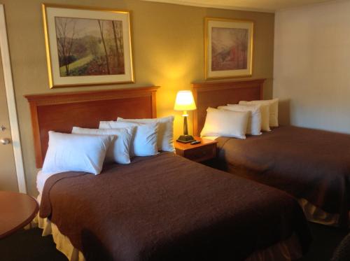 Säng eller sängar i ett rum på Qualla Cabins and Motel Cherokee near Casino