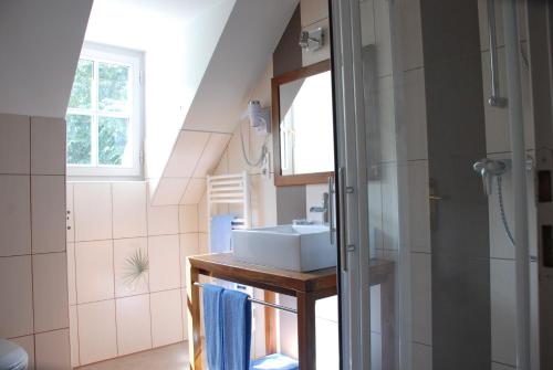 a bathroom with a sink and a shower at Les Gîtes du Pla de Moura in Luz-Saint-Sauveur