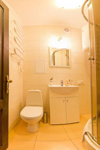 uma casa de banho com um WC e um lavatório em Апартаменты рядом с центром em Kiev