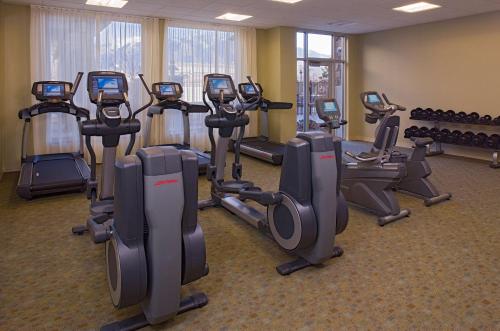 a gym with a bunch of tread machines at Hyatt House Naperville/Warrenville in Warrenville