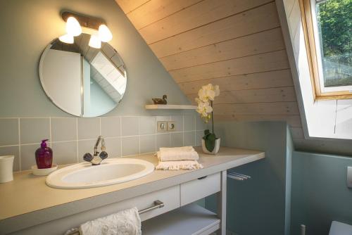 デュアンにあるAngel Services - La Bergerieの洗面台と鏡のあるバスルーム