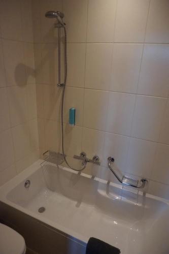 a bathroom with a bath tub with a shower at Hotel Asiris in Bruges