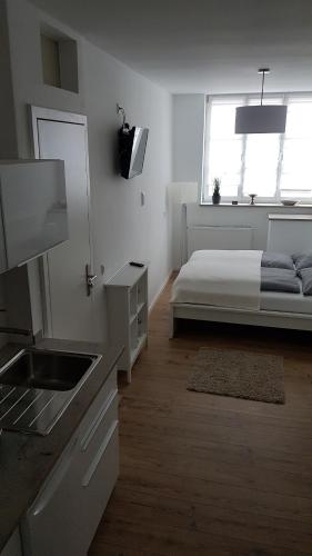 Postel nebo postele na pokoji v ubytování Miniapartment am Dalberg