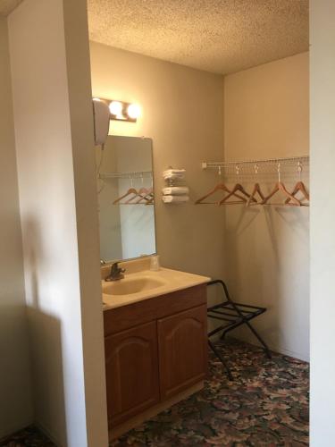 a bathroom with a sink and a mirror at Grand Inn財神客棧 in Monterey Park