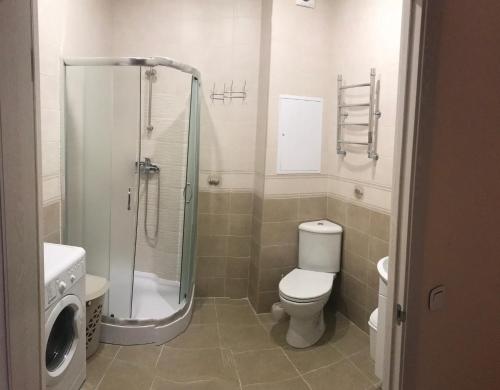 アドレルにあるАпартаменты на Тверскойのバスルーム(シャワー、トイレ、シンク付)