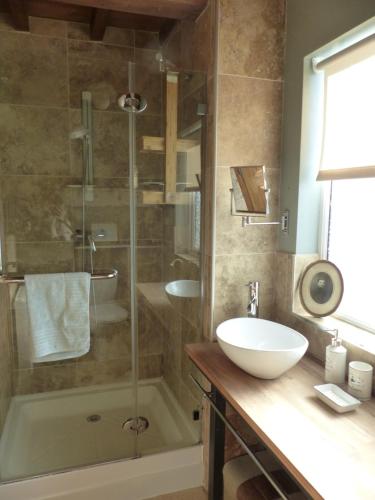 une salle de bain avec une douche, un lavabo et une baignoire dans l'établissement Le Clos de Marenla, à Marenla