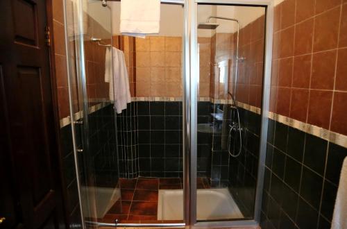 a shower stall in a bathroom with a sink at Eden Vale Hotel in Ajiringano