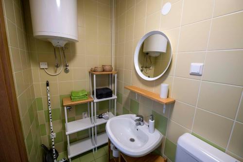 a bathroom with a sink and a mirror at Krona Apartments in Bovec
