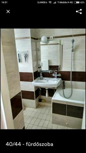 a bathroom with a sink and a bath tub and a sink at Veszprem city center in Veszprém
