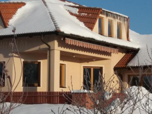 a house covered in snow at Villa Holiday in Karlovy Vary