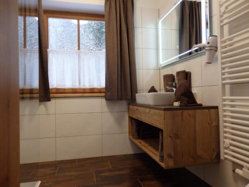 a bathroom with a sink and a mirror at Sportlerhof - Alimann UaB in Grünau im Almtal