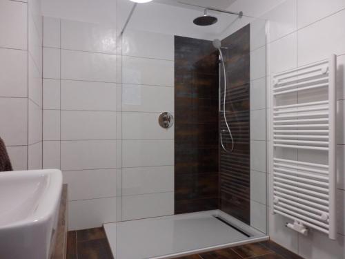 グリューナウ・イム・アルムタールにあるSportlerhof - Alimann UaBのバスルーム(シャワー、シンク付)