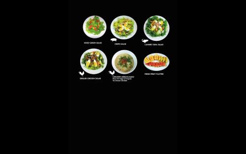 روز جاردن ريزورت في كورور: صفحة من قائمة طعام تحتوي على أربعة أطباق من الطعام