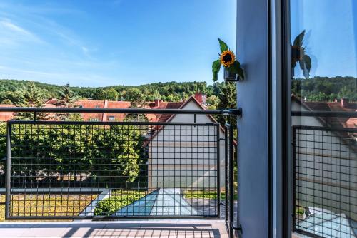 a view from inside a fence of a building at Hotel Stoiser Graz in Graz