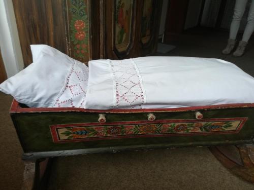an open suitcase with two pillows on top of it at Waldrast in Finkenberg