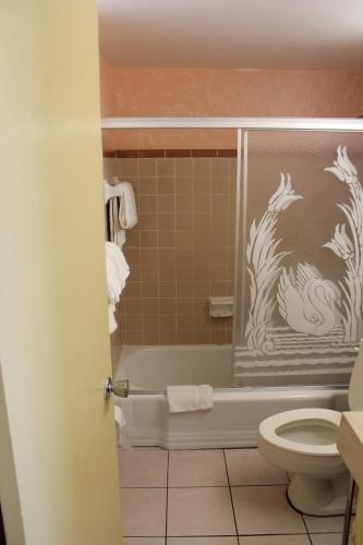 a bathroom with a tub and a toilet and a shower at Grand Prix Motel Beach Front in Daytona Beach