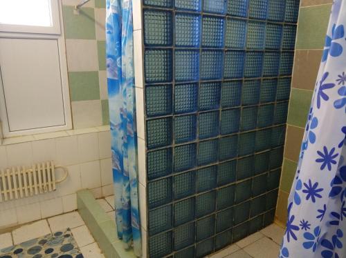 a shower with glass blocks in a bathroom at Элем-Т in Aktau