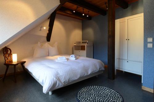 Tempat tidur dalam kamar di KAYSERSBERG city center - House "AUX 7 FORGERONS" -
