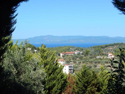 a view from the hill of a town with trees at Kripis Studio Paliouri in Paliouri