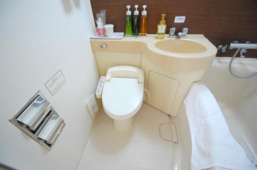 a small bathroom with a toilet and a sink at Izumo Royal Hotel in Izumo