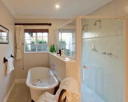 un bagno con wc, lavandino e doccia di Moorcroft Manor Boutique Country Hotel a Himeville