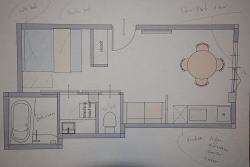 a drawing of a floor plan of a room at Mountain Home Lodge in Deer Park in Nara