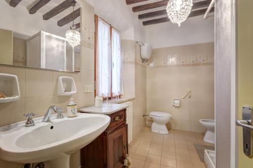 La salle de bains est pourvue d'un lavabo et de toilettes. dans l'établissement Arts and Flowers, à Sinalunga