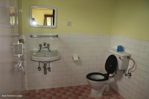 a bathroom with a toilet and a sink at New Pokhara Lodge - Pokhara Lakeside in Pokhara