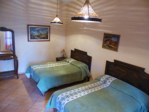 a bedroom with two beds in a room at Hotel Plaza del Sol in Malinalco